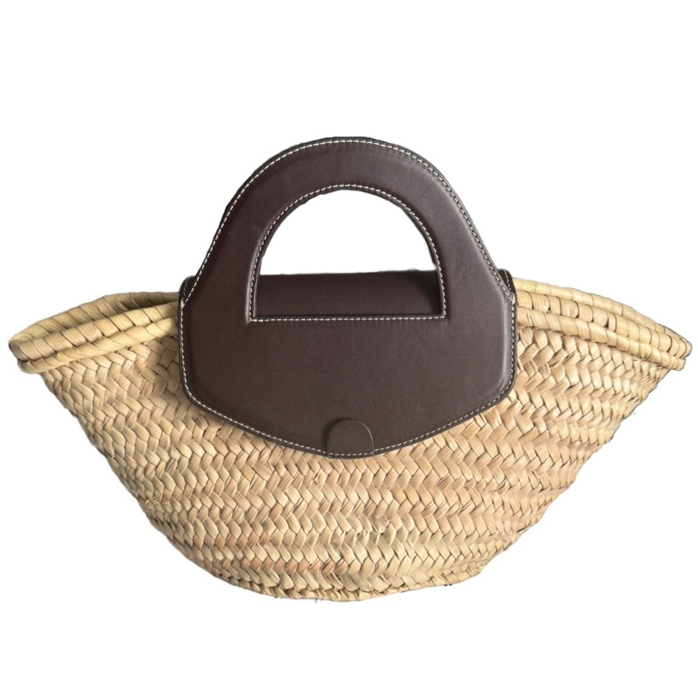 Hereu Alqueria Small Straw Crossbody Tote Natural with Brown Leather - Picture 14 of 17